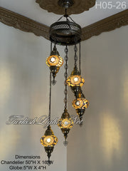 5 (M) BALL TURKISH WATER DROP MOSAIC CHANDELIER WİTH MEDIUM GLOBES H05-26