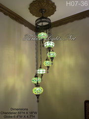 7 (L) BALL TUHRKISH WATER DROP MOSAIC CHANDELIER WİTH LARGE GLOBES H07-36