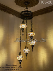 5 (M) BALL TURKISH WATER DROP MOSAIC CHANDELIER WİTH MEDIUM GLOBES H05-26