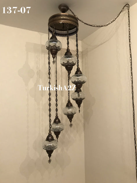 7 Ball Turkish Mosaic Chandelier - Large Globes Water Drop Design ...
