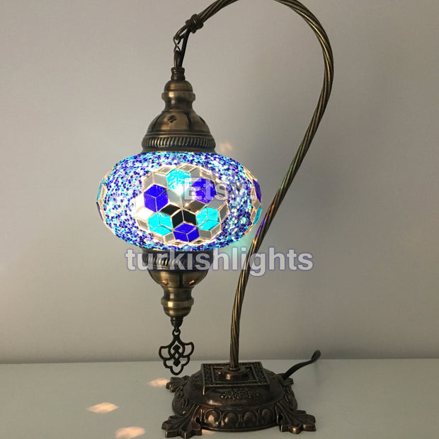 SWAN NECK MOSAIC TABLE LAMP, LARGE GLOBE - TurkishLights.NET