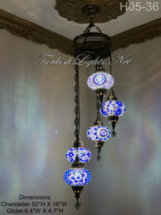 5 (L) BALL TURKISH WATER DROP MOSAIC CHANDELIER WİTH LARGE GLOBES H05-36