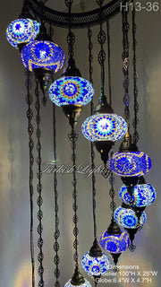 13 (L) BALL TURKISH WATER DROP MOSAIC CHANDELIER WİTH LARGE GLOBES H13-36