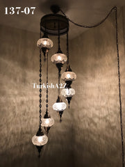 Turkish Mosaic Chandelier with 7 Large- BALL (Swag cable option),ID: 137 - TurkishLights.NET