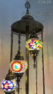 9 BALL TURKISH MOSAIC FLOOR LAMP WITH MEDIUM GLOBES F9-26