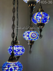 5 (L) BALL TURKISH WATER DROP MOSAIC CHANDELIER WİTH LARGE GLOBES H05-36