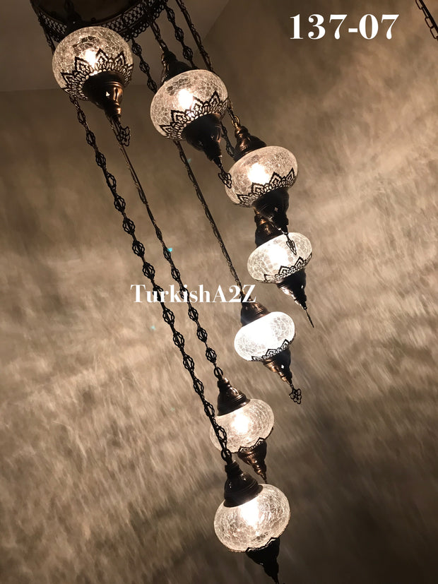 Turkish Mosaic Chandelier with 7 Large- BALL (Swag cable option),ID: 137 - TurkishLights.NET