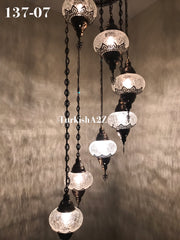 Turkish Mosaic Chandelier with 7 Large- BALL (Swag cable option),ID: 137 - TurkishLights.NET