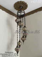 7 (L) BALL TUHRKISH WATER DROP MOSAIC CHANDELIER WİTH LARGE GLOBES H07-37