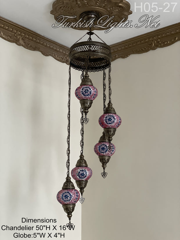 5 (M) BALL TURKISH WATER DROP MOSAIC CHANDELIER WİTH MEDIUM GLOBES H05-27