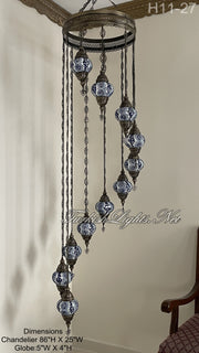 11 (M) BALL TURKISH WATER DROP MOSAIC CHANDELIER WİTH MEDIUM GLOBES H11-27