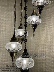 5 (L) BALL TURKISH WATER DROP MOSAIC CHANDELIER WİTH LARGE GLOBES H05-37