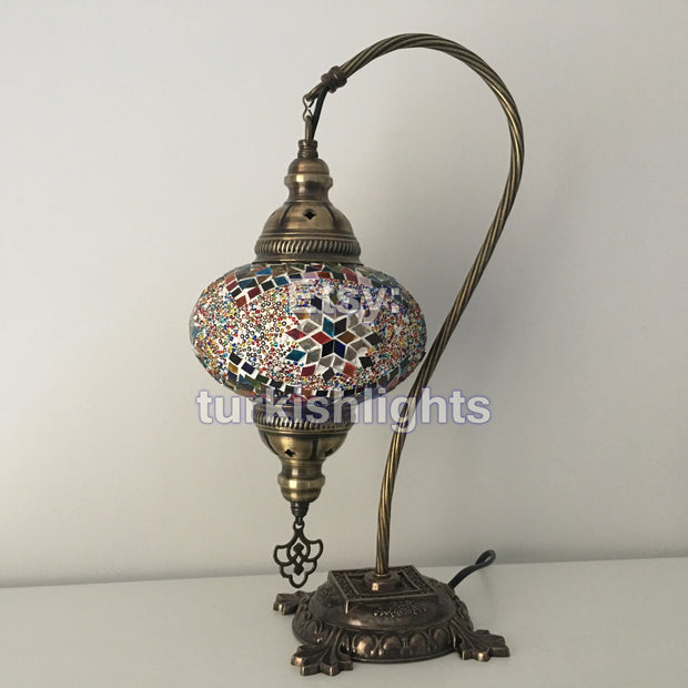 SWAN NECK MOSAIC TABLE LAMP, LARGE GLOBE - TurkishLights.NET