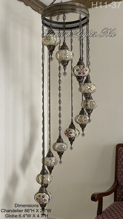 11 (L) BALL TURKISH WATER DROP MOSAIC CHANDELIER WİTH LARGE GLOBES H11-37