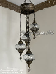 4 (L) BALL TURKISH WATER DROP MOSAIC CHANDELIER WİTH LARGE GLOBES H04-37