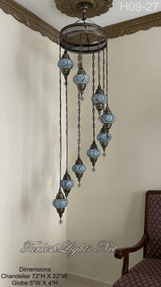 9 (M) BALL TURKISH WATER DROP MOSAIC CHANDELIER WİTH MEDIUM GLOBES H09-27