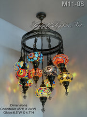 11-BALL TURKISH SULTAN MOSAIC CHANDELIER, LARGE GLOBES ID: M11-08