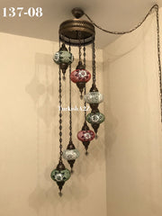 Turkish Mosaic Chandelier with 7 Large- BALL (Swag cable option),ID: 137 - TurkishLights.NET