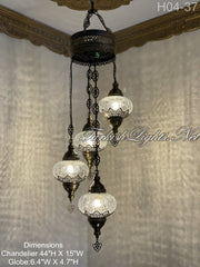 4 (L) BALL TURKISH WATER DROP MOSAIC CHANDELIER WİTH LARGE GLOBES 10 TO CHOOSE