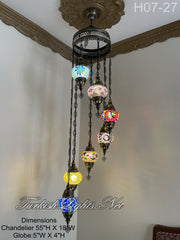 7 (M) BALL TURKISH WATER DROP MOSAIC CHANDELIER WİTH MEDIUM GLOBES H07-27