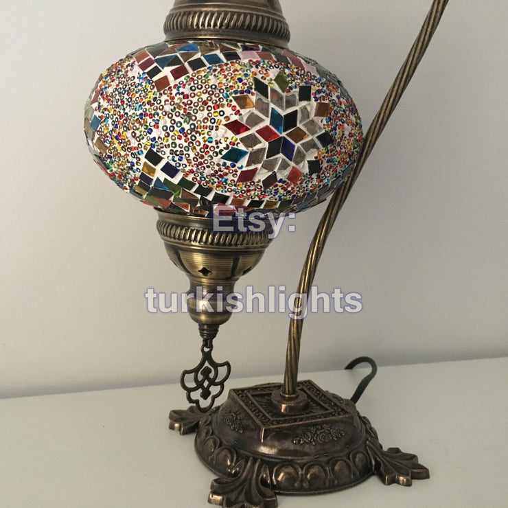 SWAN NECK MOSAIC TABLE LAMP, LARGE GLOBE - TurkishLights.NET