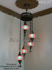 5 (M) BALL TURKISH WATER DROP MOSAIC CHANDELIER WİTH MEDIUM GLOBES H05-27