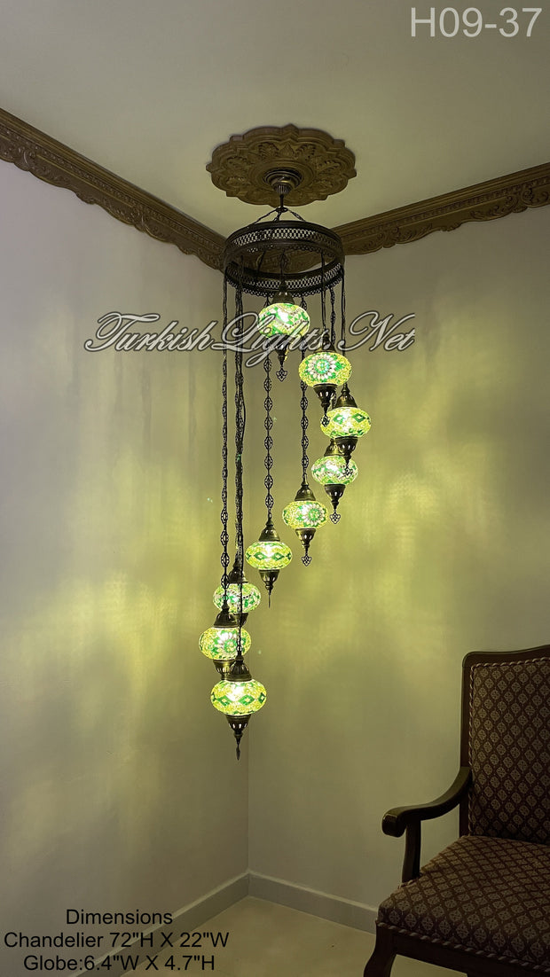 9 (L) BALL TURKISH WATER DROP MOSAIC CHANDELIER WİTH LARGE GLOBES 10 TO CHOOSE