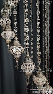 15-BALL TURKISH WATER DROP MOSAIC CHANDELIER MEDIUM GLOBES H15-27