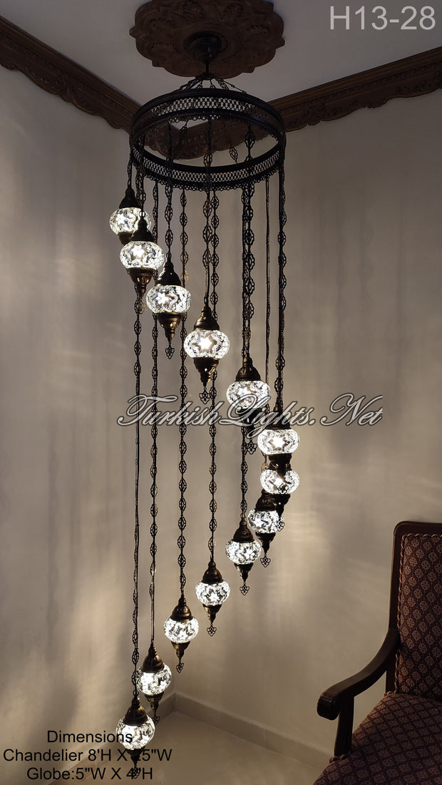 13 (M) BALL TURKISH WATER DROP MOSAIC CHANDELIER WİTH MEDIUM GLOBES H11-28