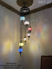 7 (M) BALL TURKISH WATER DROP MOSAIC CHANDELIER WİTH MEDIUM GLOBES H07-27