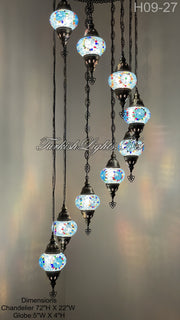 9 (M) BALL TURKISH WATER DROP MOSAIC CHANDELIER WİTH MEDIUM GLOBES H09-27