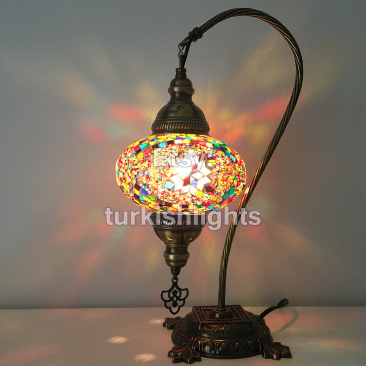 SWAN NECK MOSAIC TABLE LAMP, LARGE GLOBE - TurkishLights.NET