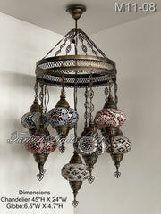 11-BALL TURKISH SULTAN MOSAIC CHANDELIER, LARGE GLOBES ID: M11-08