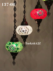 Turkish Mosaic Chandelier with 7 Large- BALL (Swag cable option),ID: 137 - TurkishLights.NET