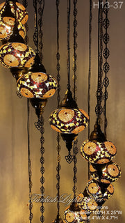 13 (L) BALL TURKISH WATER DROP MOSAIC CHANDELIER WİTH LARGE GLOBES H13-37