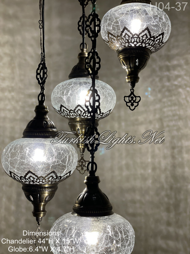 4 (L) BALL TURKISH WATER DROP MOSAIC CHANDELIER WİTH LARGE GLOBES H04-37