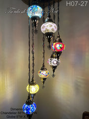 7 (M) BALL TURKISH WATER DROP MOSAIC CHANDELIER WİTH MEDIUM GLOBES H07-27