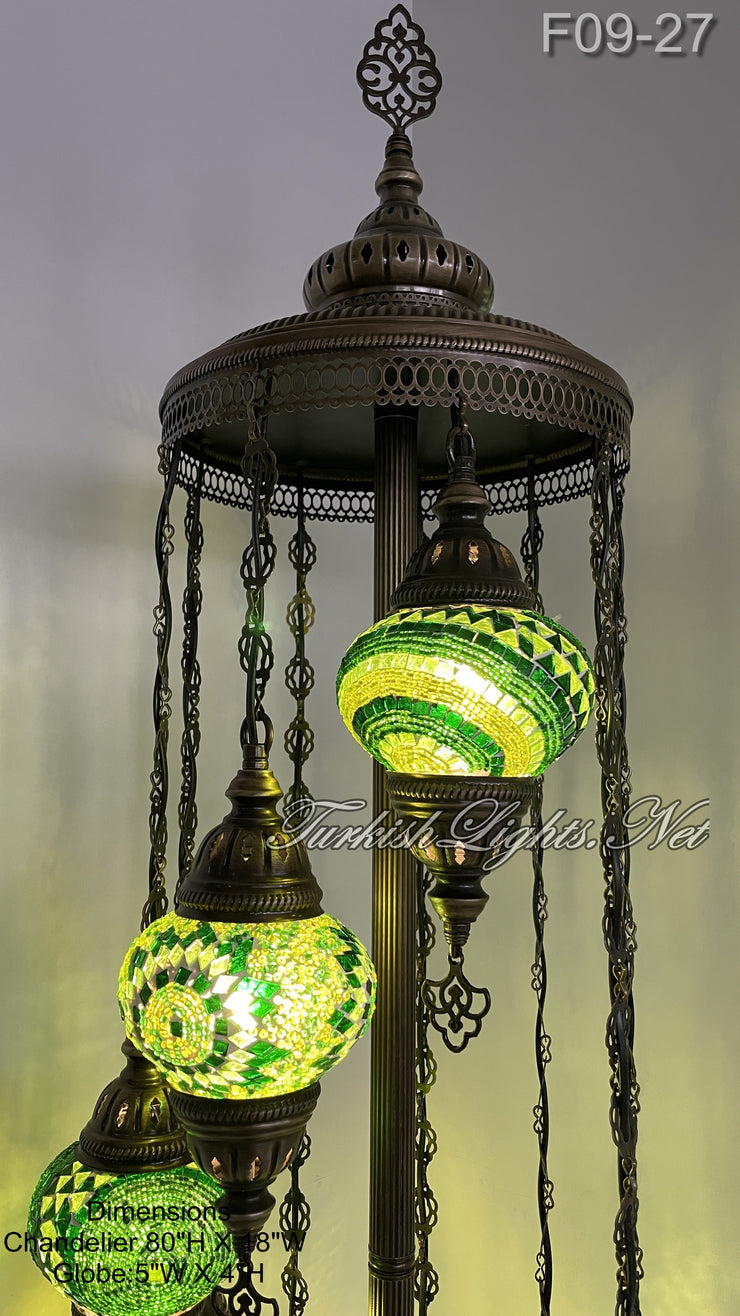9 BALL TURKISH MOSAIC FLOOR LAMP WITH MEDIUM GLOBES F9-27