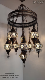 15-BALL TURKISH SULTAN MOSAIC CHANDELIER, MEDİUM GLOBES ID: S15-27