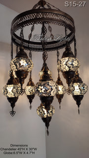 15-BALL TURKISH SULTAN MOSAIC CHANDELIER, MEDİUM GLOBES 15 TO CHOOSE