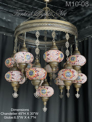 15-BALL TURKISH SULTAN MOSAIC CHANDELIER, LARGE GLOBES ID: M10-08