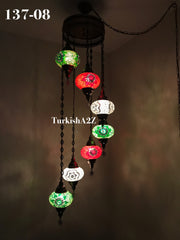 Turkish Mosaic Chandelier with 7 Large- BALL (Swag cable option),ID: 137 - TurkishLights.NET