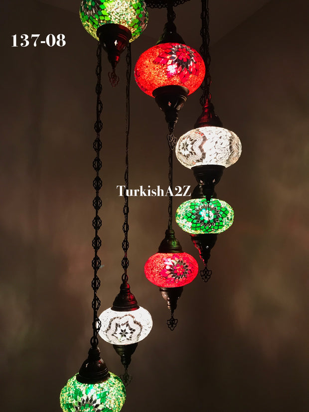 Turkish Mosaic Chandelier with 7 Large- BALL (Swag cable option),ID: 137 - TurkishLights.NET