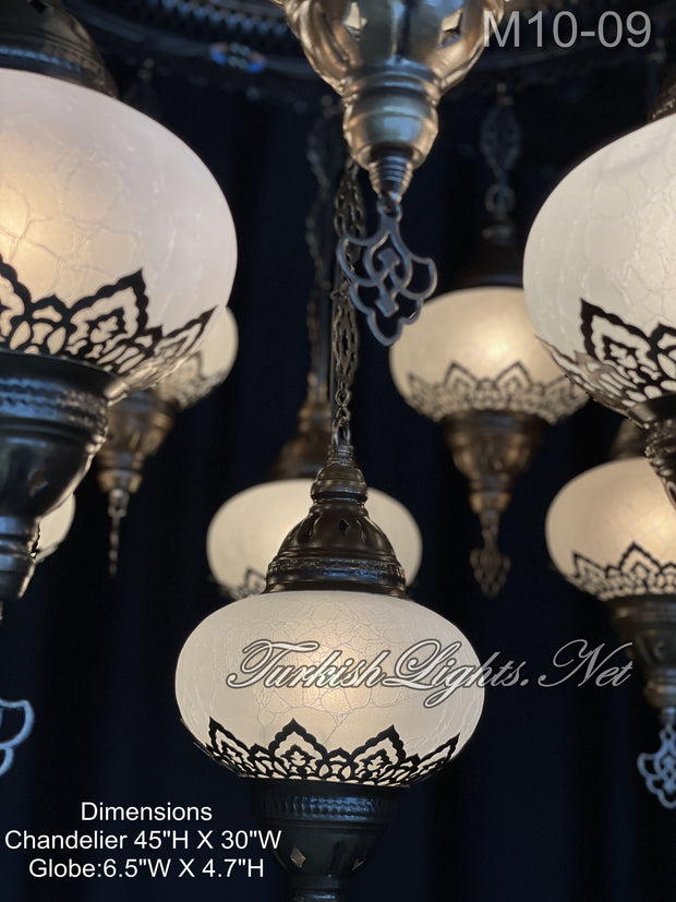 15-BALL TURKISH SULTAN OTTOMAN CHANDELIER, LARGE GLOBES ID: M10-09