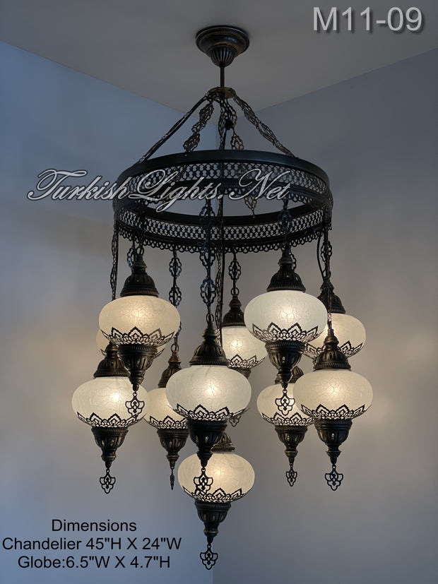 11-BALL TURKISH SULTAN OTTOMAN CHANDELIER, LARGE GLOBES ID: M11-09