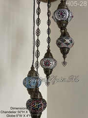 5 (M) BALL TURKISH WATER DROP MOSAIC CHANDELIER WİTH MEDIUM GLOBES H05-28