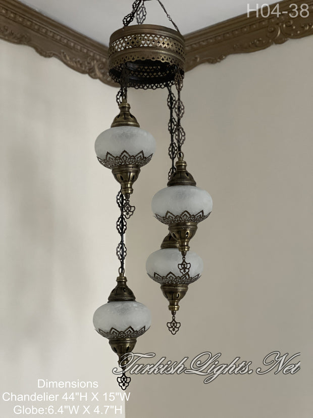 4 (L) BALL TURKISH WATER DROP MOSAIC CHANDELIER WİTH LARGE GLOBES H04-38
