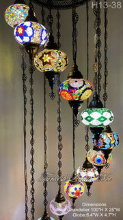 13 (L) BALL TURKISH WATER DROP MOSAIC CHANDELIER WİTH LARGE GLOBES H13-38