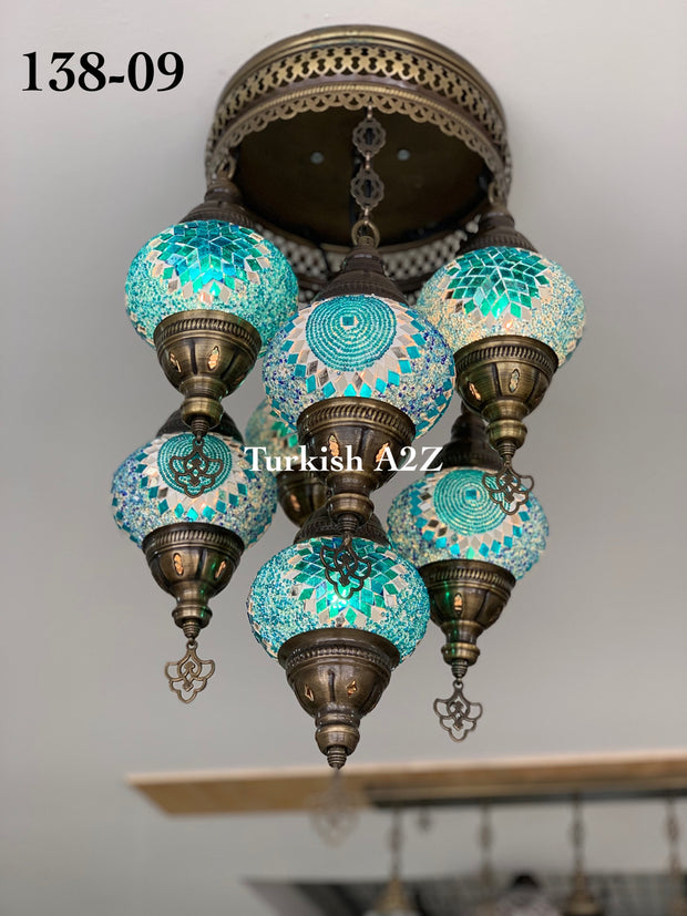 7 - BALL SULTAN  CHANDELIER (Medium globe) , Short Chandelier Flush Against the ceiling - TurkishLights.NET