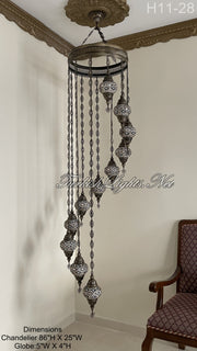 11 (M) BALL TURKISH WATER DROP MOSAIC CHANDELIER WİTH MEDIUM GLOBES H11-28